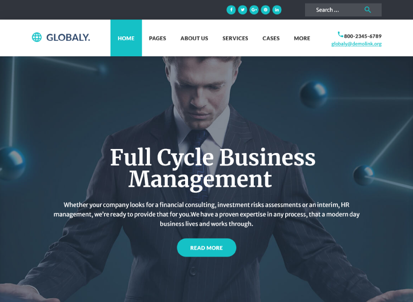 Globaly - Tema WordPress reattivo per la gestione e la consulenza aziendale a ciclo completo